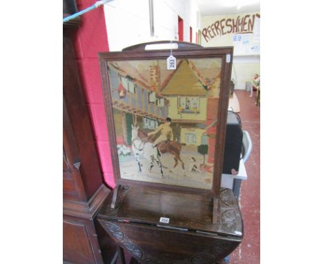 Tapestry & oak fire screen