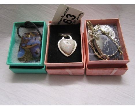 3 Opal pendants, one with chain
