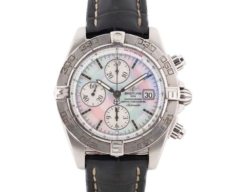 A GENTLEMAN'S STAINLESS STEEL BREITLING GALACTIC 44 CHRONOGRAPH II WRIST WATCH DATED 2011, REF. A1336420 WITH MOTHER OF PEARL