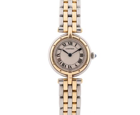 A LADIES STEEL & GOLD CARTIER PANTHERE RONDE BRACELET WATCHCIRCA 1990s, REF. 166920 Movement: Quartz, signed Cartier.Case: Di