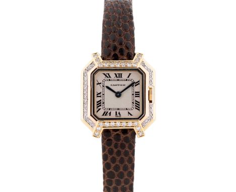 A LADIES 18K SOLID GOLD & DIAMOND CARTIER CEINTURE WRIST WATCHCIRCA 1990sMovement: Quartz, signed Cartier.Case: Width approx.
