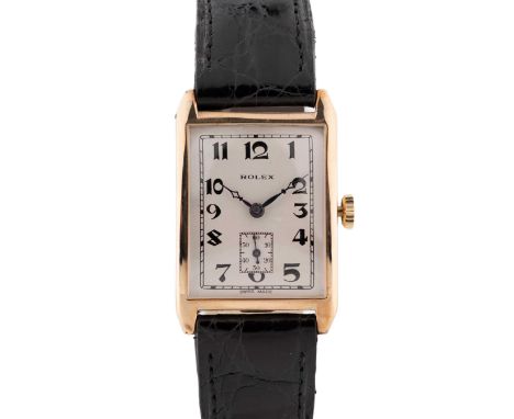 A GENTLEMAN'S SIZE 9CT SOLID GOLD ROLEX RECTANGULAR WRIST WATCHCIRCA 1930Movement: 15J, manual wind, signed Rolex Extra Prima