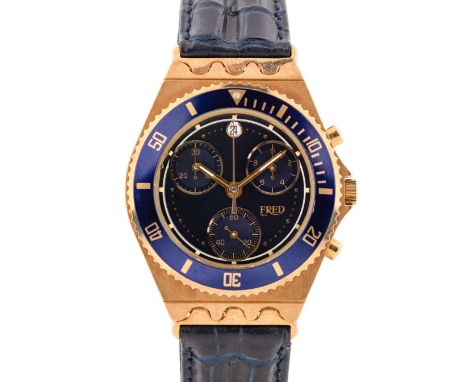 A GENTLEMAN'S 18K SOLID GOLD FRED LA TIGRESSE CHRONOGRAPH&nbsp;WRIST WATCH CIRCA 1990sMovement:&nbsp;Quartz.Case:&nbsp;Diamet