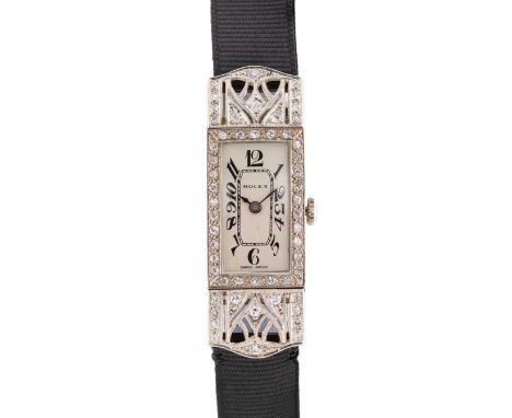 A FINE LADIES 18K SOLID WHITE GOLD & DIAMOND ROLEX WRIST WATCHCIRCA 1930Movement: 15J, manual wind, signed Rolex Prima Timed 
