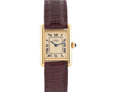 A LADIES SOLID SILVER GILT MUST DE CARTIER TANK VERMIL WRIST WATCHCIRCA 1990, REF. 1613Movement: Quartz, signed Cartier.Case: