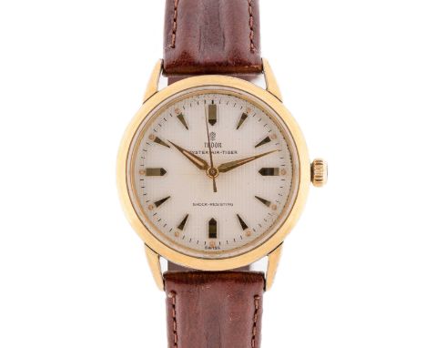 A GENTLEMAN'S STAINLESS STEEL TUDOR OYSTER AIR TIGER WRIST WATCHCIRCA 1958, REF. 7957 WITH "WAFFLE" DIAL Movement: 17J, manua