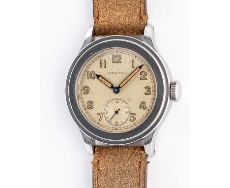 A RARE GENTLEMAN'S LARGE SIZE STAINLESS STEEL LONGINES "TRE TACCHE" WRIST WATCHDATED 1943, REF. 3864 WITH LONGINES EXTRACT FR