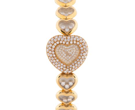 A FINE LADIES 18K SOLID YELLOW GOLD & DIAMOND CHOPARD HAPPY DIAMONDS BRACELET WATCHCIRCA 1990s, REF. 535 1 WITH ORIGINAL PAVE