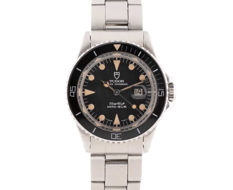A STAINLESS STEEL ROLEX TUDOR PRINCE OYSTERDATE MINI SUB BRACELET WATCHCIRCA 1987, REF. 94400 WITH BLACK DIAL & LOLLIPOP HOUR