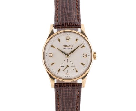 A GENTLEMAN'S SIZE 9CT SOLID GOLD ROLEX PRECISION WRIST WATCHCIRCA 1960s Movement: 17J, manual wind, cal. 1200, signed Montre