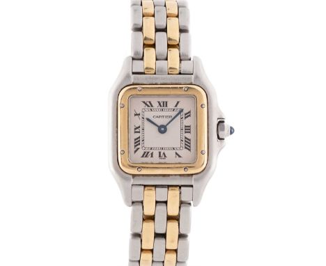 A LADIES STEEL & GOLD CARTIER PANTHERE BRACELET WATCHCIRCA 1990s, REF. 669210Movement: Quartz, signed Cartier.Case: Width app
