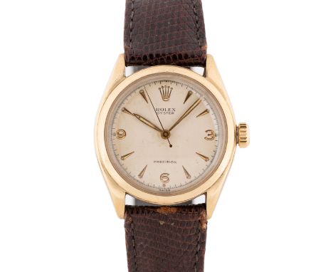 A RARE GENTLEMAN'S 10K SOLID GOLD ROLEX OYSTER PRECISION WRIST WATCHCIRCA 1952, REF. 6022 WITH 3-6-9 DIALMovement: 17J, manua
