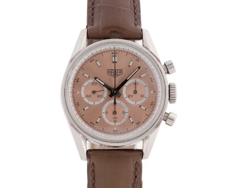 A RARE GENTLEMAN'S STAINLESS STEEL HEUER CARRERA CHRONOGRAPH WRIST WATCHCIRCA 2000, REF. CS3112 WITH SALMON DIAL, ACCOMPANIED