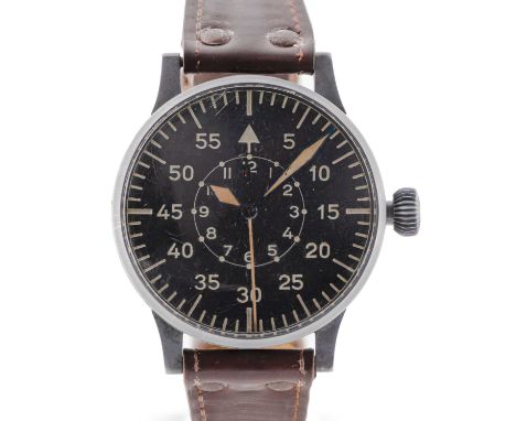 A GERMAN MILITARY LUFTWAFFE B.UHR LACO NAVIGATORS AVIATORS WATCHCIRCA 1940, REF. FL23883 "TYPE B" DIAL, ACCOMPANIED BY A NAVI