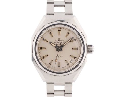 A GENTLEMAN'S STAINLESS STEEL ZENITH DEFY AUTOMATIC BRACELET WATCHCIRCA 1972, REF. 01.0902.290 WITH ORIGINAL "LADDER" BRACELE