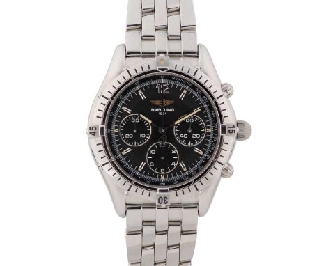 A GENTLEMAN'S STAINLESS STEEL BREITLING COCKPIT AUTOMATIC CHRONOGRAPH BRACELET WATCHCIRCA 1990s, REF. A30011 WITH BLACK DIALM