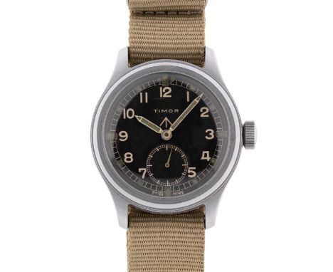 A GENTLEMAN'S STAINLESS STEEL BRITISH MILITARY TIMOR W.W.W. WRIST WATCHCIRCA 1945, PART OF THE "DIRTY DOZEN"Movement: 15J, ma