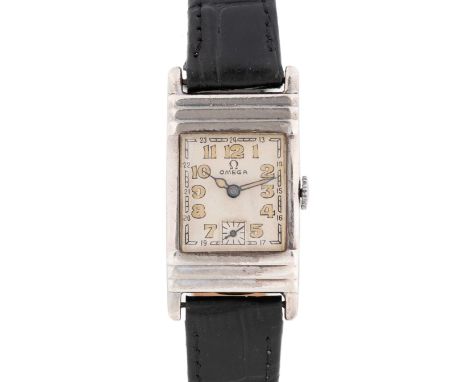 A GENTLEMAN'S SIZE SOLID SILVER RECTANGULAR OMEGA WRIST WATCHCIRCA 1930Movement: 15J, manual wind, signed Omega Swiss, number
