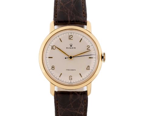 A GENTLEMAN'S LARGE SIZE 18K SOLID GOLD ROLEX PRECISION WRIST WATCHCIRCA 1950sMovement: 17J, manual wind, signed Rolex Precis