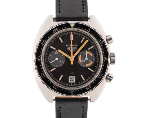 A GENTLEMAN'S STAINLESS STEEL HEUER AUTAVIA "ORANGE BOY" CHRONOGRAPH WRIST WATCHCIRCA 1970s, REF. 73463Movement: 17J, manual 