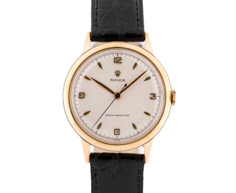 A GENTLEMAN'S LARGE SIZE 9CT SOLID GOLD ROLEX PRECISION WRIST WATCHCIRCA 1950sMovement: 17J, manual wind, signed Rolex Precis