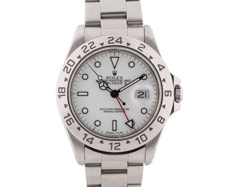 A GENTLEMAN'S SIZE STAINLESS STEEL ROLEX OYSTER PERPETUAL DATE EXPLORER II BRACELET WATCHDATED 1994, REF. 16570 WITH POLAR WH