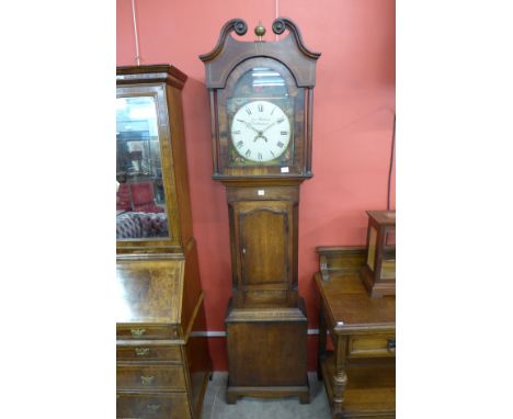 A 19th Century inlaid oak and mahogany 30-hour longcase clock, the dial signed Thomas Hallam, Nottingham, the movement signed