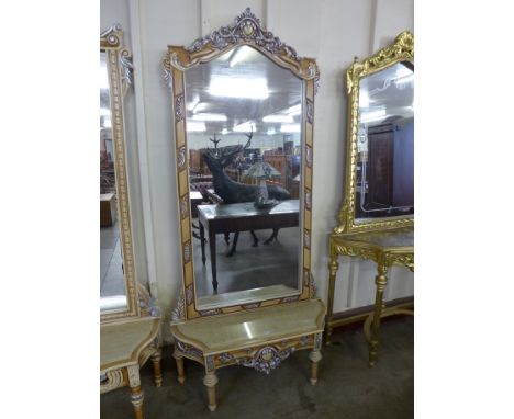 A reproduction French Louis XV style cream console table and mirror