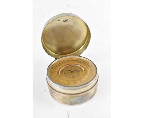 A Victorian hallmarked silver cased barometer, the case inscribed 'Sub Robore Virtus', London 1896, diameter 6cm.
