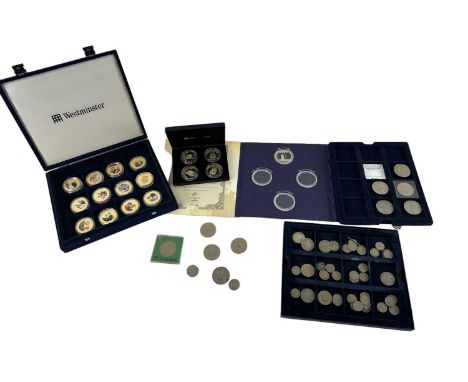 A quantity of sundry coinage, including commemoratives, florins, sixpences and a set of Diamond Wedding Photographic Portrait