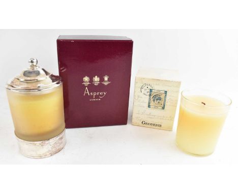 ASPREY; a boxed glass and silver plated candle and a boxed Geodesis candle (2).