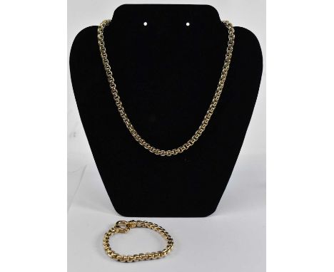 ERA; a 14ct yellow gold belcher link necklace and bracelet set, with large ring clasp, length of necklace 46cm, length of bra