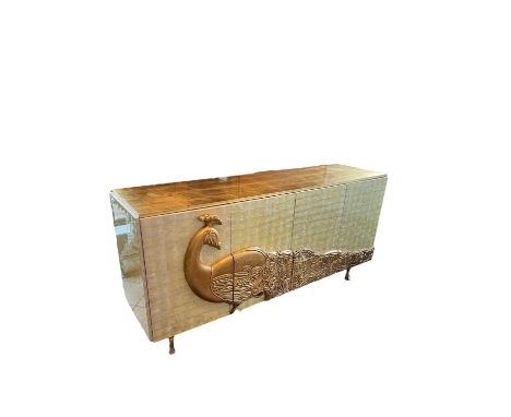 SALBINI; A modern contemporary hardstone effect two door carrera peacock luxury sideboard, with sliding doors enclosing an ar