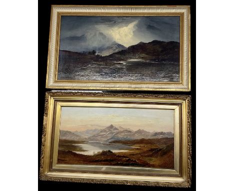 CHARLES LESLIE; oil on canvas, mountainous river landscape, signed and dated 1868 verso, 37 x 67cm, framed, and another Charl