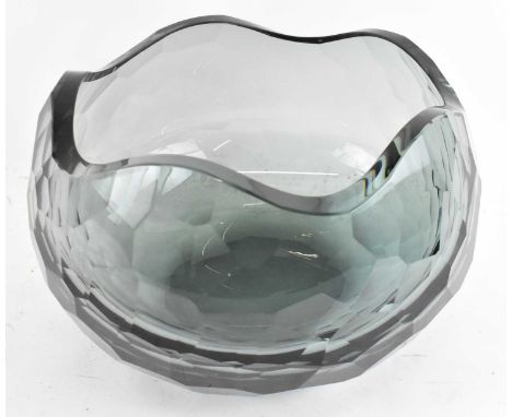 A large blue art glass pimpled bowl, diameter 30cm.