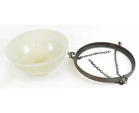 An early 20th century glass domed hanging ceiling light, diameter 30cm.