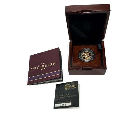 THE ROYAL MINT; a 2015 Fifth Portrait First Edition gold proof full sovereign, numbered 0384, cased.