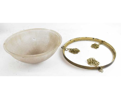 An early 20th century glass domed brass framed hanging ceiling light, diameter 30.05cm.