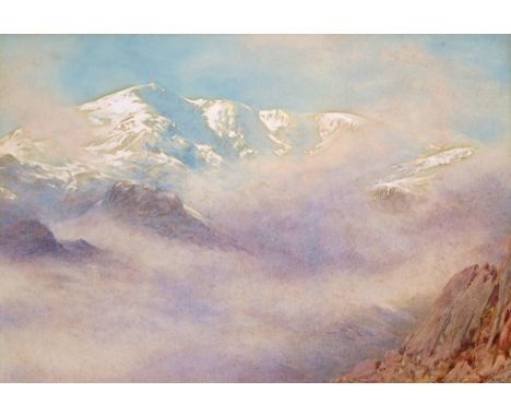 William Gershom Collingwood (1854-1932) Coniston Old Man from top of Lave Crags, mist clearing Signed and dated 24.2.15, also
