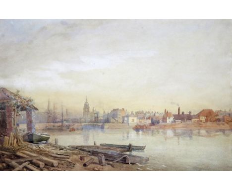 Bristol School 19th Century  Bristol docks with St. Mary~s Redcliffe in the distance Watercolour over pencil 33.5 x 51cm; 14 