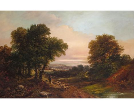 Thomas Barker of Bath (1769-1847) Landscape with a shepherd and sheep by a pool Oil on canvas 61 x 91cm; 24 x 36in General co