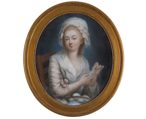 Follower of Rosalba Carriera  A young woman winding thread Inscribed on a label verso Ancestor of Pat Hutton (née Nadin) firs