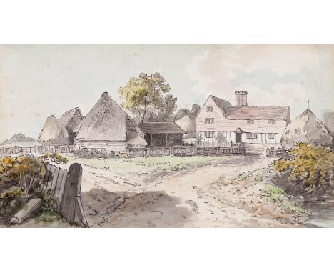 The Master of the Wire Line c.1800 A view of a farmstead Pen, ink and watercolour 15 x 28cm; 6 x 11in Provenance: Michael Bul