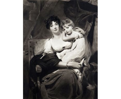 After Sir Thomas Lawrence P.R.A. Mary Countess of Leitrim and her daughter Signed by engraver Mezzotint engraved by H. Scott 