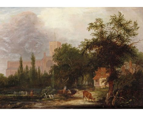 Henry John Boddington (1811-1865)  View of Windsor Castle; View of St. Alban's Cathedral  A pair, both oil on panel  Each 30 