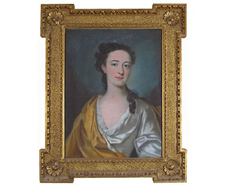 English School 18th Century Portrait of a lady, a Bath Beauty Pastel, in a carved William Kent style eared frame 60 x 44cm; 2