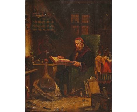 Follower of Carl Spitzweg A gentleman scientist studying Oil on panel 40.5 x 31cm; 16 x 12in General condition report Panel s