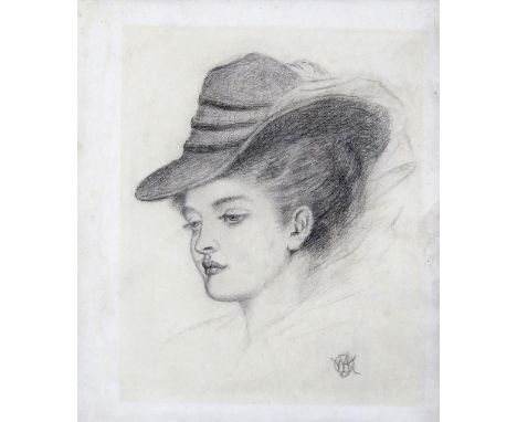 Walter John Knewstub (1831-1906) Portrait of the Artist~s wife, Emily Renshaw Signed with a monogram Pencil 28 x 24cm; 11 x 9