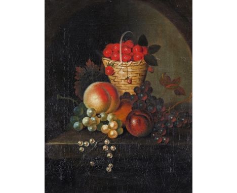 William Jones of Bath (act c.1764-c.1799) Still life of strawberries in a basket and fruit on a ledge Oil on canvas 44.5 x 34