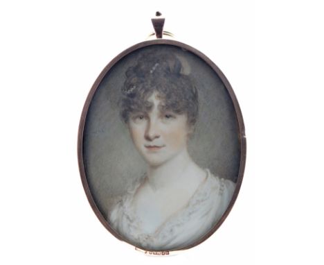 λ English School c. 1820/30  Portrait miniature of Mary Elliott, neé Simpson, wife of Henry Rodney Elliott, bust length, wear